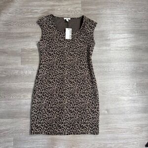 Nine West Womens Leopard Print Sheath Dress Brown Black Stretch Knit Small NEW